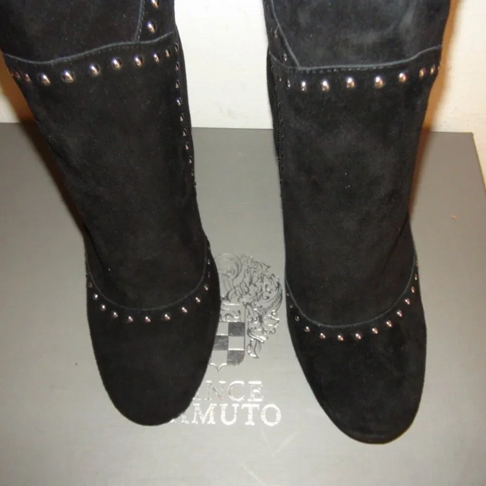 NWOB Vince Camuto VP Carlene Black Embellished Leather Suede Over The Knee Bo…